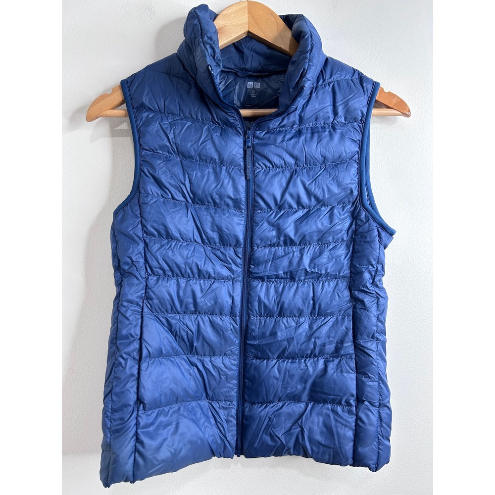 Uniqlo Ultra Light Down Quilted Puffer Vest Full Zip Womens XS Blue Packable‎